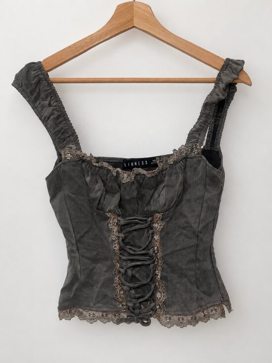 Lioness Tops - Lioness Palmer Grey Lace-Up Corset Top – XS